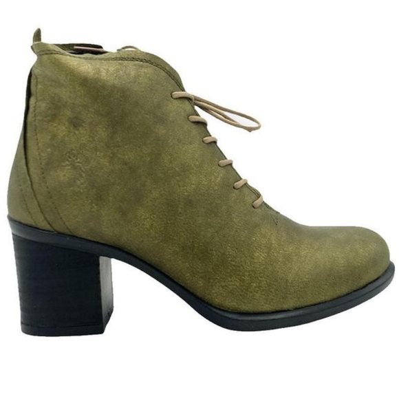Fly London Brand New Inet Lace & Zip up Leather Ankle Boots Gold Olive U.S SZ 9 - Picture 1 of 5